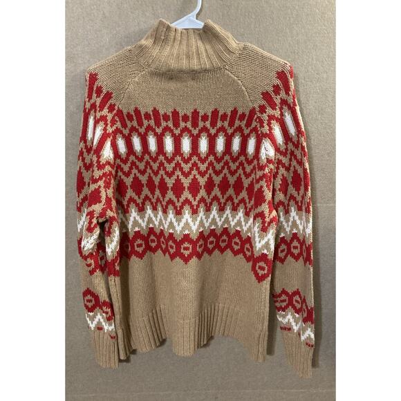 Vineyard Vines Merino Wool Blend Fair Isle Sweater Sz S New Camel Mock Neck $198 - Picture 3 of 9